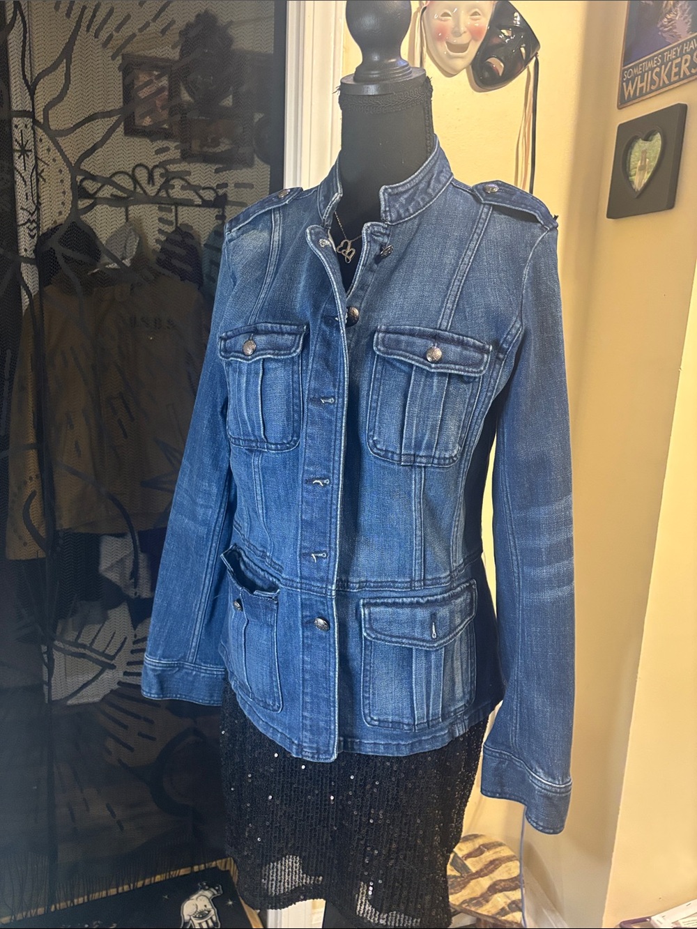 Talbots Blue Denim Military-Style Jean Jacket